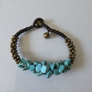 Turquoise and Brass Beaded Jingle Bracelet